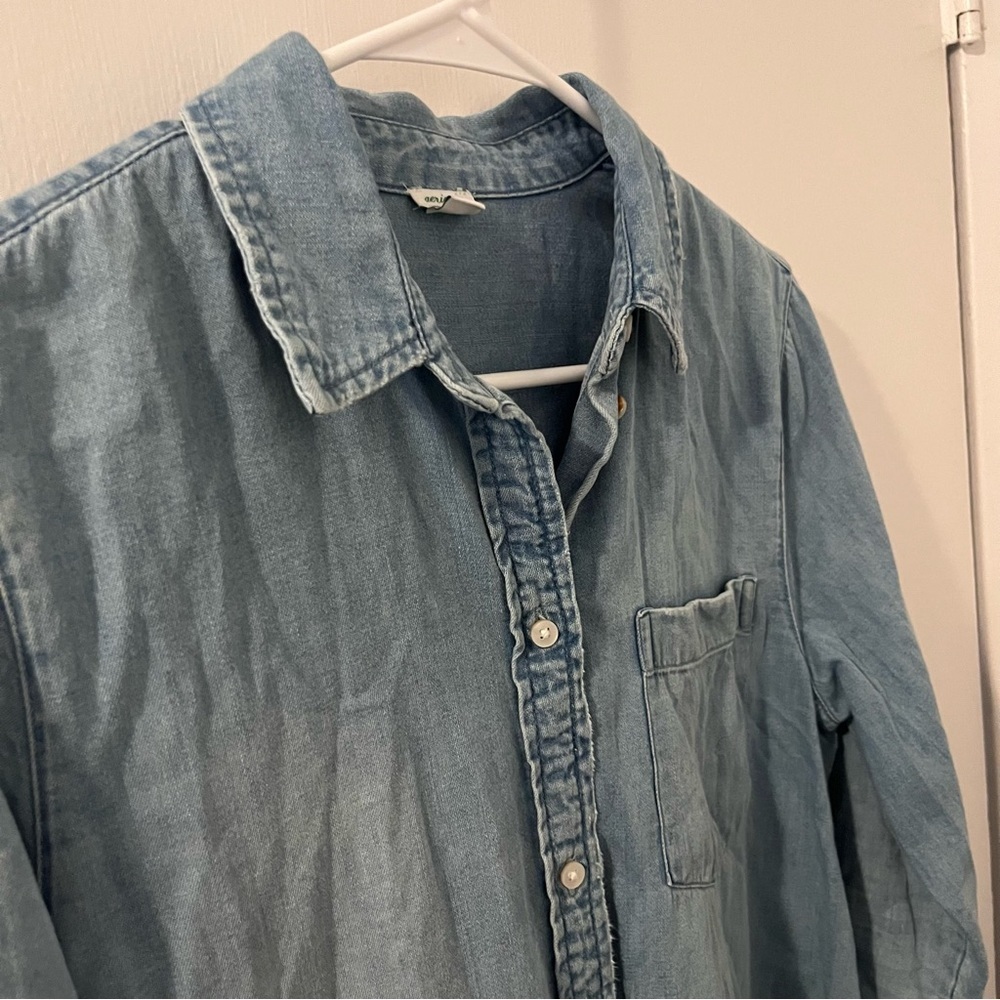 Aerie Distressed Denim Mini Dress Chambray Button Down Small - Picture 2 of 12